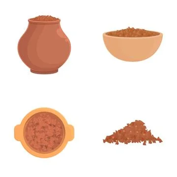 Set of four different rice illustrations, including a pot, bowl, casserole dish 库存插图