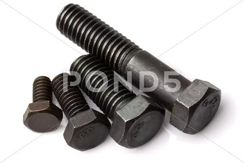 Set Of Four Different Sizes Of Screws Studio Isolated Shot Stock Photos