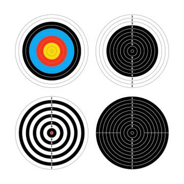 Set of four different targets for shooting practice on white Stock Illustration