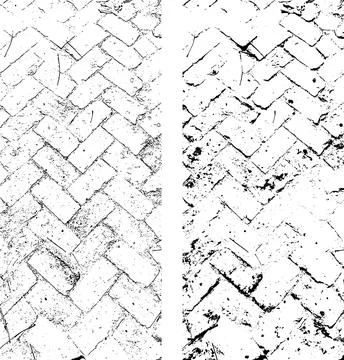 A set of four different textures of brick wall, drawing of a brick wall, Stock Illustration
