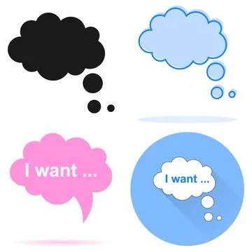 Set of four different thought speech bubble clouds flat vector illustration. Illustrazione stock