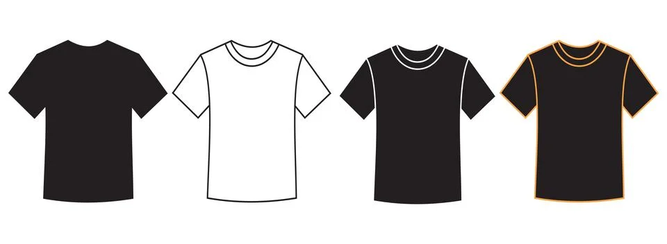 Set of four different tshirt icons in black and white styles Stock Illustration