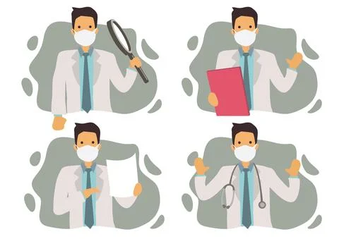 Set of four doctors with tools. Illustrazione stock