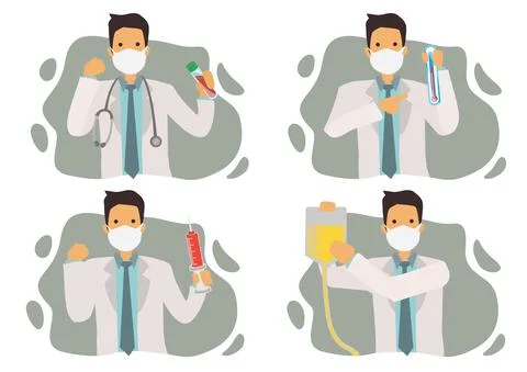Set of four doctors with tools. Stock Illustration