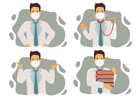 Set of four doctors with tools. Illustrazione stock