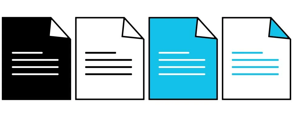 Set of four document icons showing different styles of paper sheets Stock Illustration