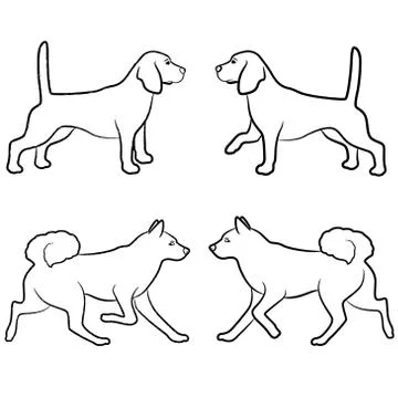 Set of four dog outlines Stock Illustration