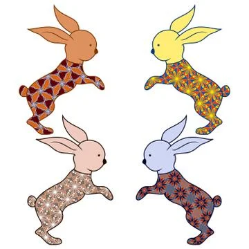 Set of four Easter rabbit Stock Illustration