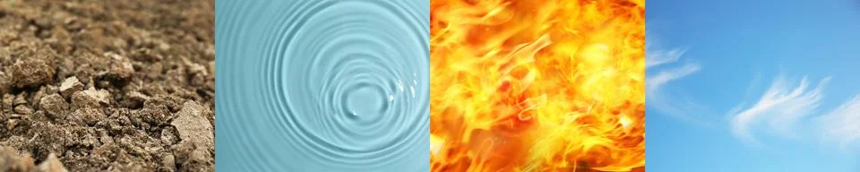 Set of four elements. Earth, Water Fire and Air Stock Photos