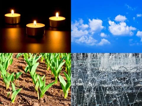 Set of four elements fire, air, ground, water Stock Photos