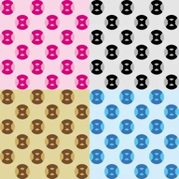 Set four fantasy patterns with blue pink brown beige grey black decorations Stock Illustration