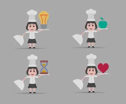 Set of four female chef 스톡 일러스트