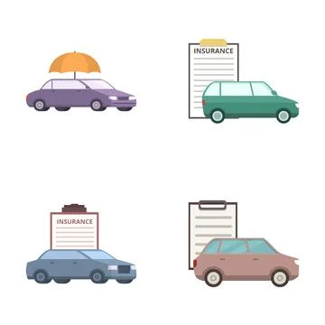Set of four flat design icons depicting car insurance concept with umbrella and Illustrazione stock