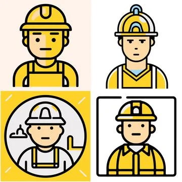 A set of four flat vector illustrations depicts construction workers with Stock Illustration