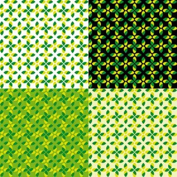 Set four floral patterns with green leaves Stock Illustration