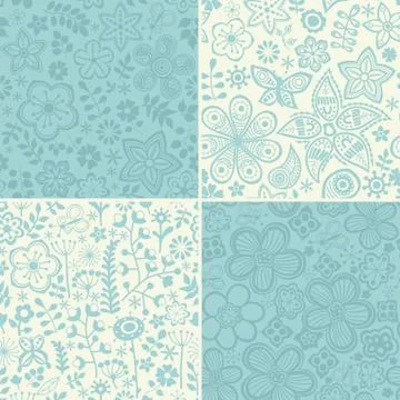 Set of four floral patterns (seamlessly tiling). seamless pattern can be used Stock Illustration