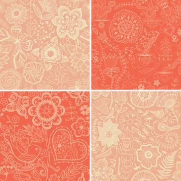 Set of four floral patterns (seamlessly tiling). seamless pattern can be used Stock Illustration