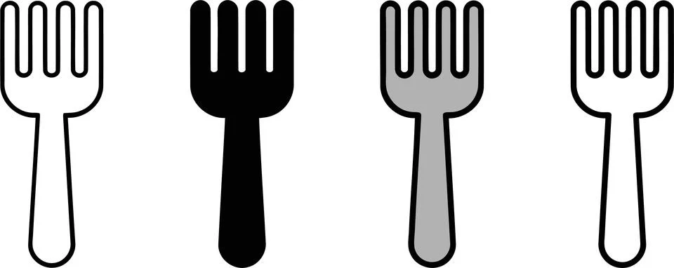 Set of Four Fork Icons in Different Styles and Colors Stock Illustration