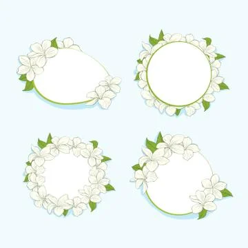Set of four frames with plumeria flowers Illustrazione stock