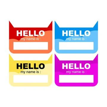Set of four frames with the words hello and hello in red color. Identity sticker Stock Illustration
