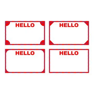 Set of four frames with the words hello and hello in red color. Identity sticker Stock Illustration