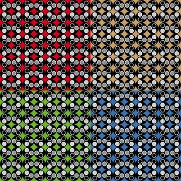 Set four fun geometric patterns with red grey black green and blue decorations Stock Illustration