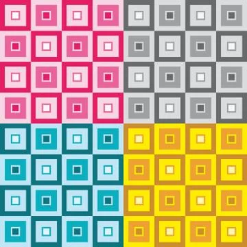 Set four fun geometric patterns with colorful squares Stock Illustration