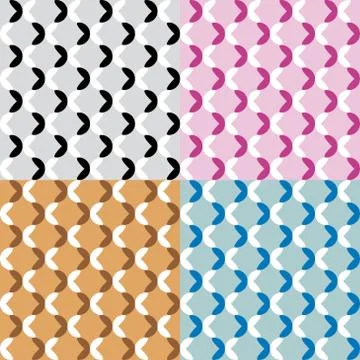 Set of four fun patterns with black white pink blue and brown decorations Stock Illustration