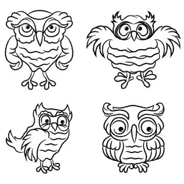 Set of four funny owls Stock Illustration