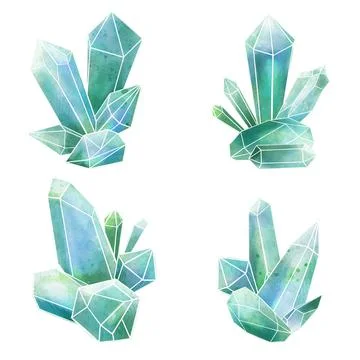 Set of four gems compositions in blue tones Stock Illustration