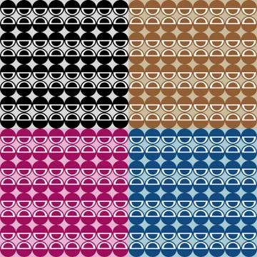 Set four geometric colorful patterns with circles and semicircles Stock Illustration