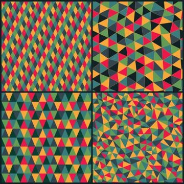 Set of four geometric pattern. texture with triangles, rhombs.mosaic. abstrac Stock Illustration