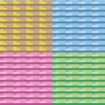 Set four geometric patterns with brown green pink and blue rectangles Illustrazione stock