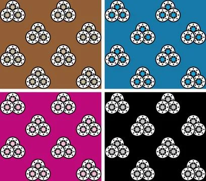 Set four geometric patterns with circular decorations on colorful background Stock Illustration