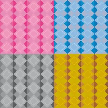 Set of four geometric patterns with pink blue grey black brown beige diamonds Stock Illustration
