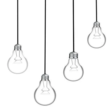 Set of four glowing hanging light bulbs. Trendy flat light bulb icons Stock Illustration