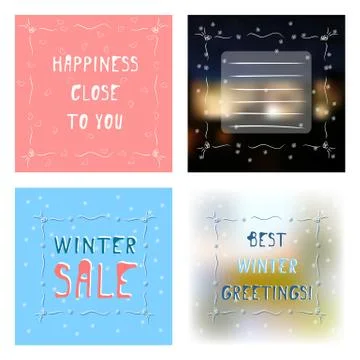 Set four greetings card with various backgrounds Stock Illustration