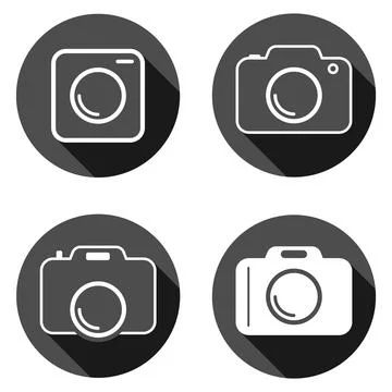 Set of four grey round flat photo camera icons vector illustration isolated Stock Illustration