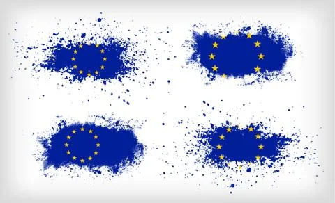 Set of four grunge vector ink spattered European Union flags Stock Illustration