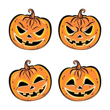 Set of four halloween pumpkins. Collection emotions, scary and funny pumpkins Stock Illustration