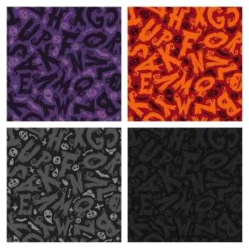 Set of Four Halloween Seamless Patterns 스톡 일러스트