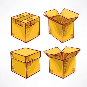 Set with four hand-drawn boxes Stock Illustration