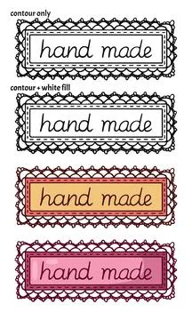 Set of four hand drawn logos or labels with the inscription "hand made"  Stock Illustration