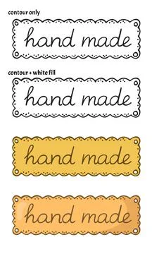 Set of four hand drawn logos or labels with the inscription "hand made"  Stock Illustration