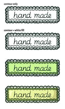 Set of four hand drawn logos or labels with the inscription "hand made" Stock Illustration
