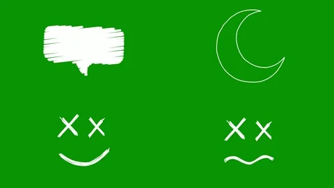 Set of four hand drawn white doodle elements on green screen displaying Video stock 346825394
