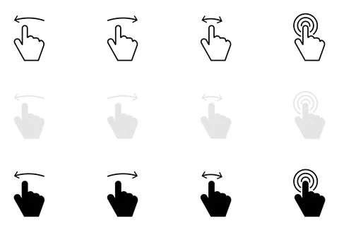 Set of four hand gesture for touch screen swipe and tap actions hand cursor.. Stock Illustration