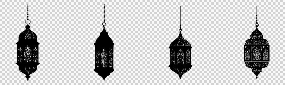 Set of four hanging Christmas tree ornaments with glitter texture. Stock Illustration