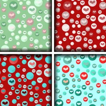 Set of four heart patterns in bubbles. Vector illustration. Stock Illustration