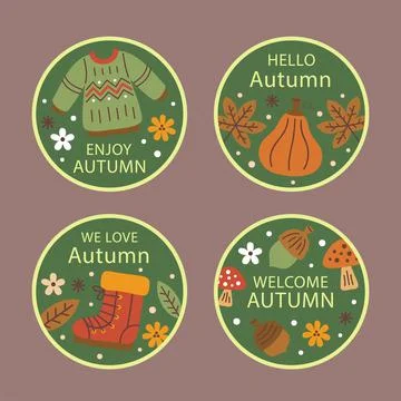 Set of four hello autumn label Stock Illustration